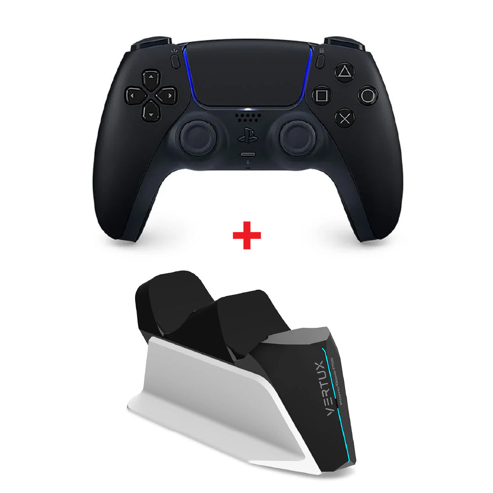 SONY , Dual Sense Wireless Controller , For PS5 ,Midnight Black + VERTUX 2-in-1 Charging Dock for PS5 DualSence™ Controller