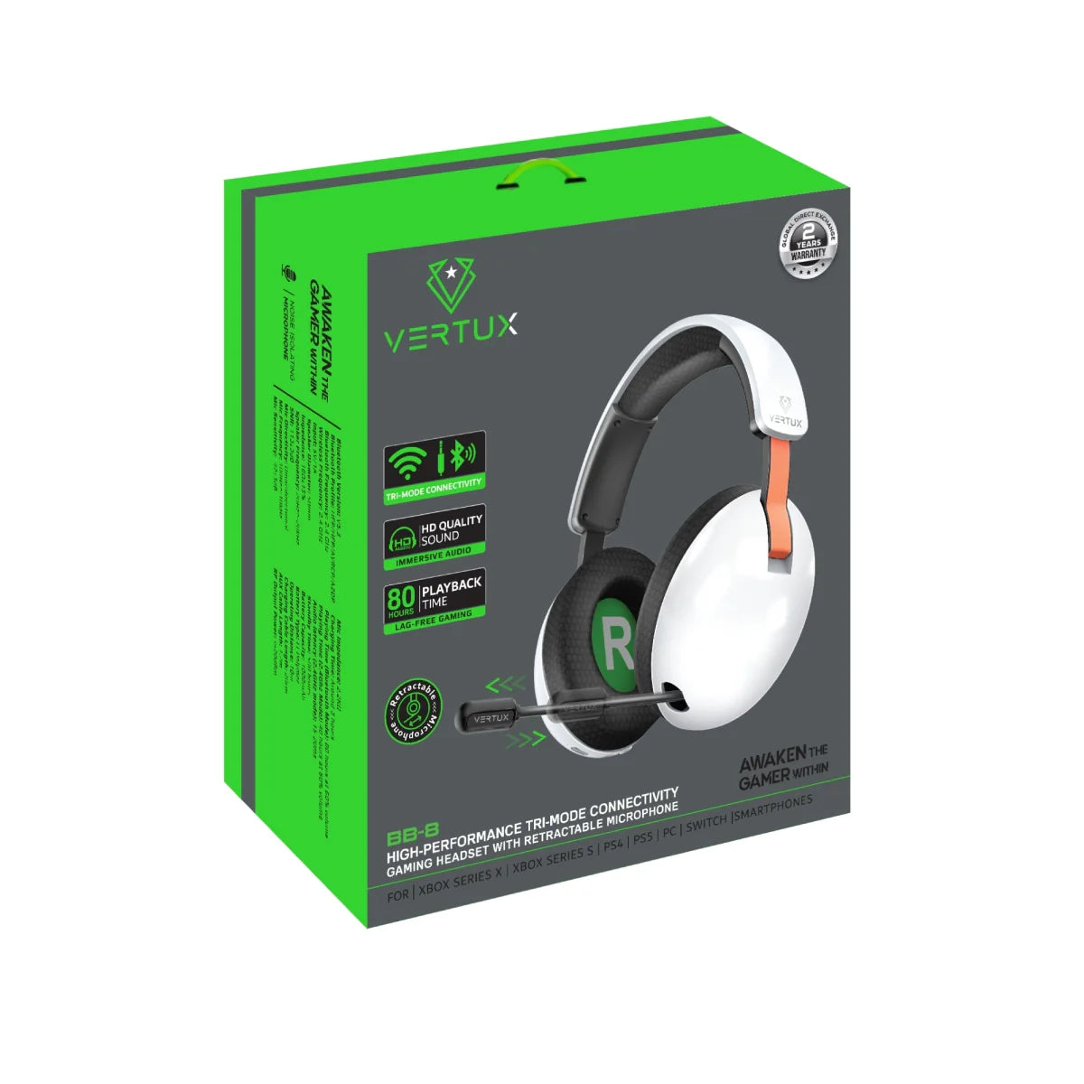 VERTUX High Performance Tri-Mode Connectivity Gaming Headset with Retractable Microphone  