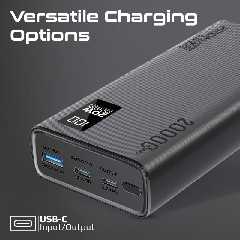Promate Bolt-20PD+.Black 20000mAh Power Bank with 35W USB-C Power Delivery - GulfStore.com