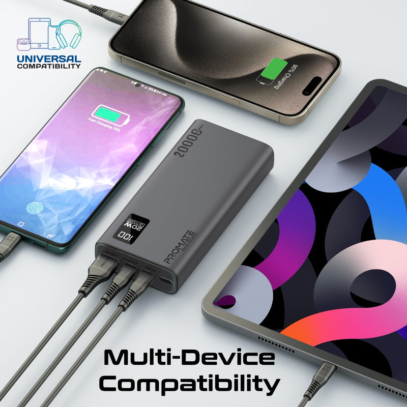 Promate Bolt-20PD+.Black 20000mAh Power Bank with 35W USB-C Power Delivery - GulfStore.com