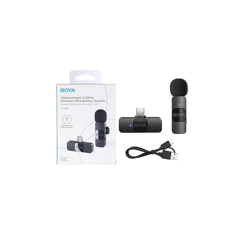 BOYA Smallest 2.4Ghz Wireless Microphone for Type-C device (1TX+1RX) - Black BY-V10