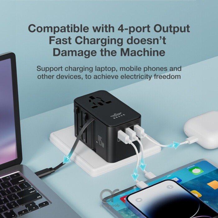 Brave Universal Travel Adapter, GaN3 Fast Charger 45W with Type-C – Black BTC-34