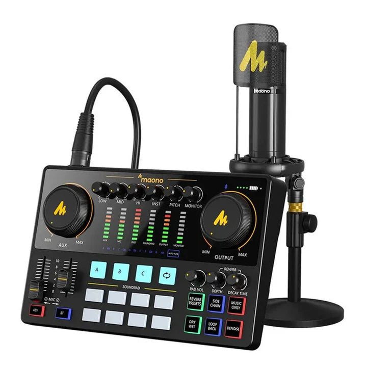 Maonocaster AME2A All-In-One Podcast Equipment Audio Interface Bundle with XLR Condenser Microphone for Recording, Streaming, Voice Over, Youtube, PC, Guitar - Black