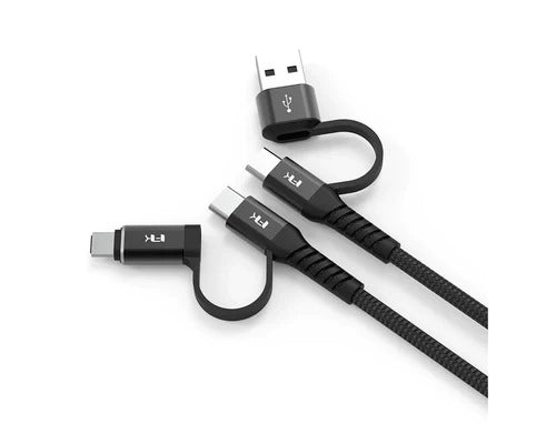 Feeltek Fast Charging Multi-Plug Cable 200 cm (Braid + Metallic) - Black