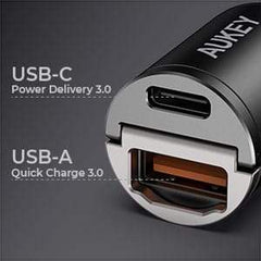 AUKEY CC-A3 BK 30W PD Metal Dual Port Fast Car Charger with PPS & QC 3.0 – Black - GulfStore.com