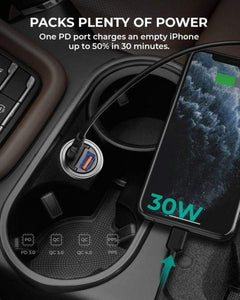 AUKEY CC-A3 BK 30W PD Metal Dual Port Fast Car Charger with PPS & QC 3.0 – Black - GulfStore.com