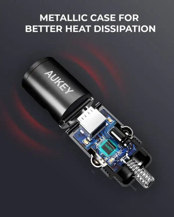 AUKEY CC-A3 BK 30W PD Metal Dual Port Fast Car Charger with PPS & QC 3.0 – Black - GulfStore.com