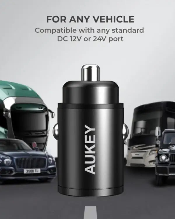 AUKEY CC-A3 BK 30W PD Metal Dual Port Fast Car Charger with PPS & QC 3.0 – Black - GulfStore.com