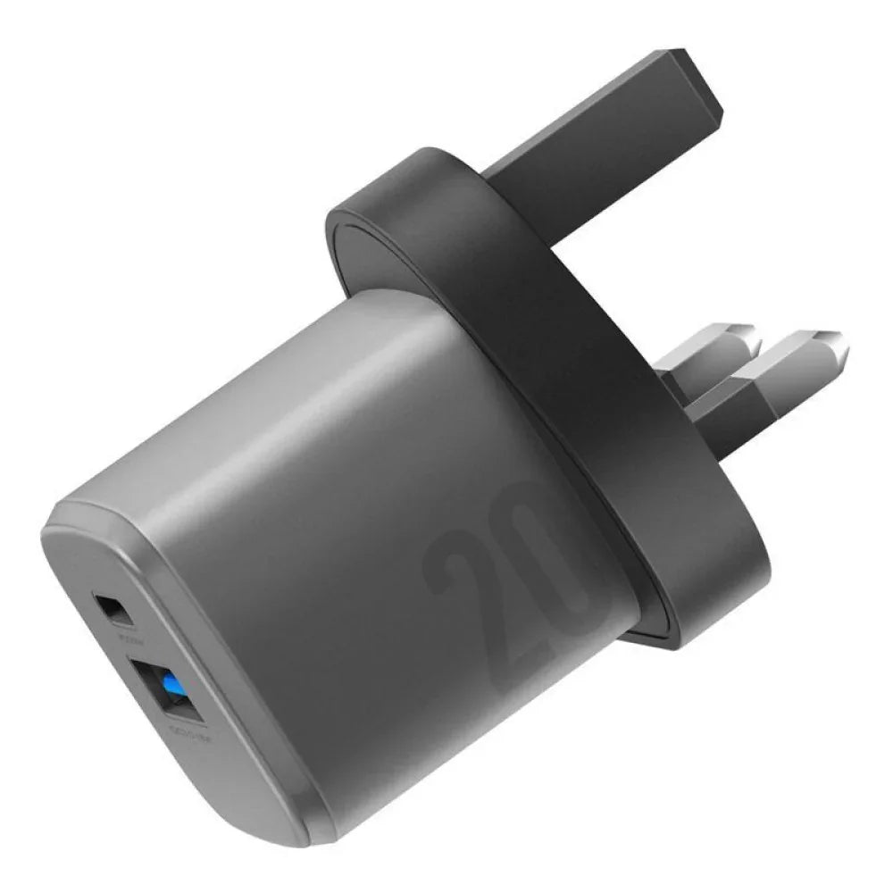 شاحن حائط ENERGEA AMPCHARGE GAN20- 1C1A PD/QC3.0 - 20 وات (المملكة المتحدة) - لون معدني
