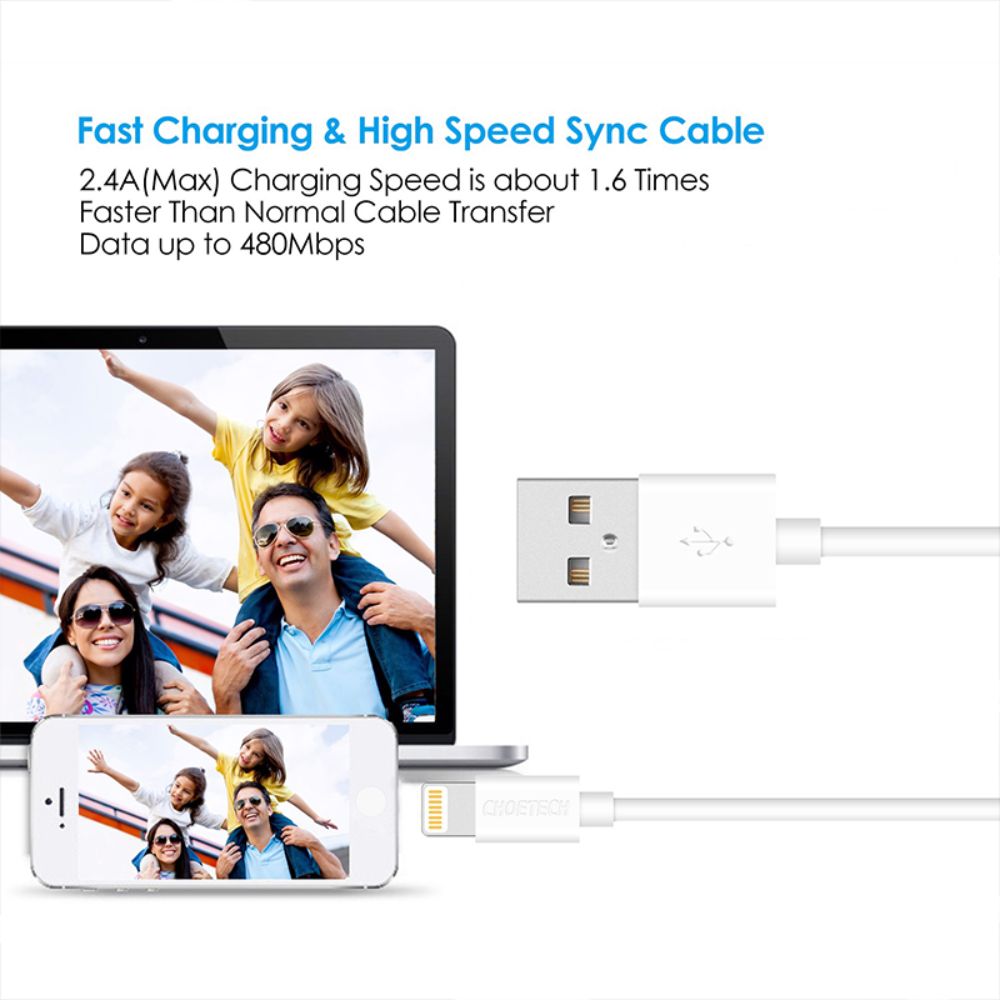 Choetech، كابل MFI Lightning إلى USB A بطول 1.20 مم - أسود، IP0026