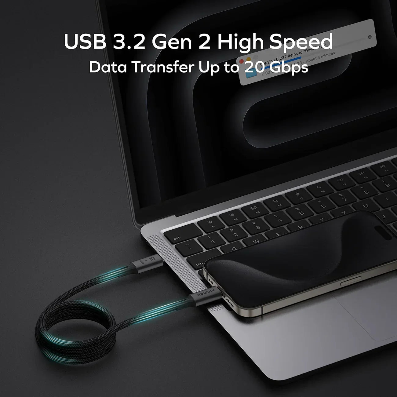 DC52D | Momax Mag.Link 100W USB-C to USB-C Magnetic Cable 1m  | Black