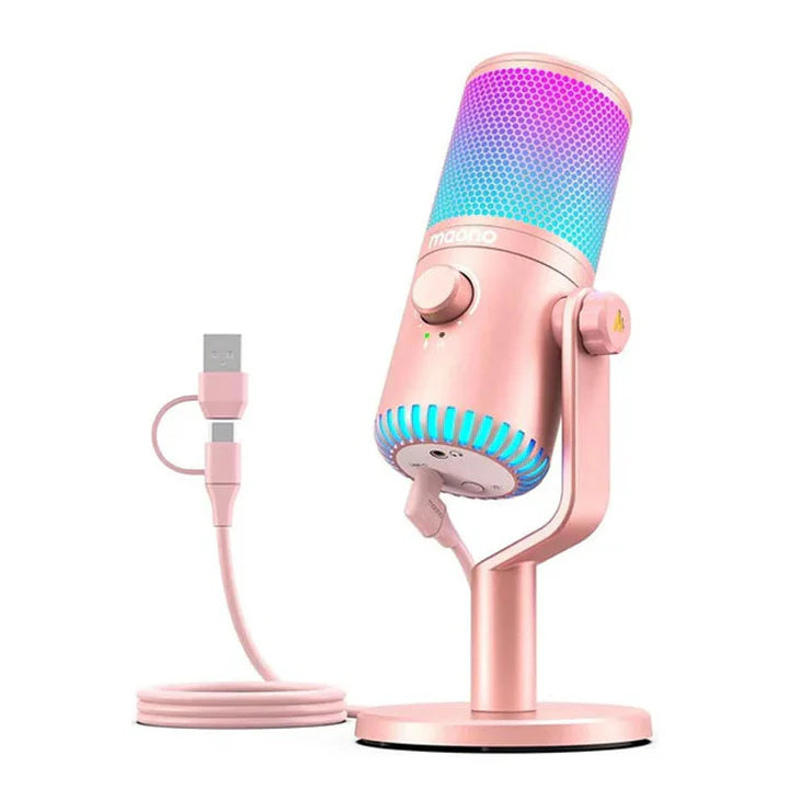 Maonocaster DM30 RGB Gaming Microphone for PC, USB Programmable Condenser Mic with RGB Lights - Pink