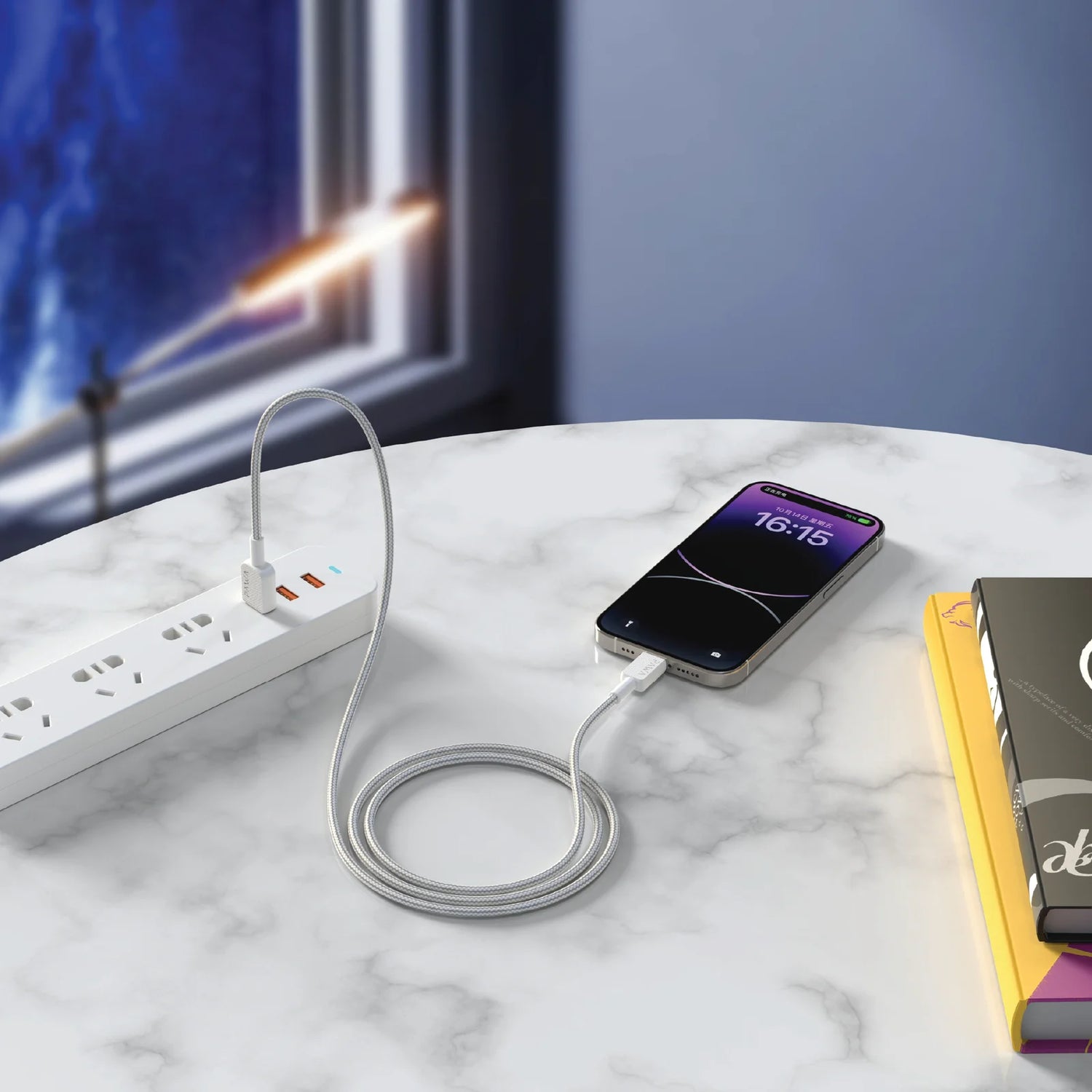 كابل Pawa El Caro Series USB-A إلى Lightning Premium Braided باللون الأبيض (PW-120BD3AL-WH)