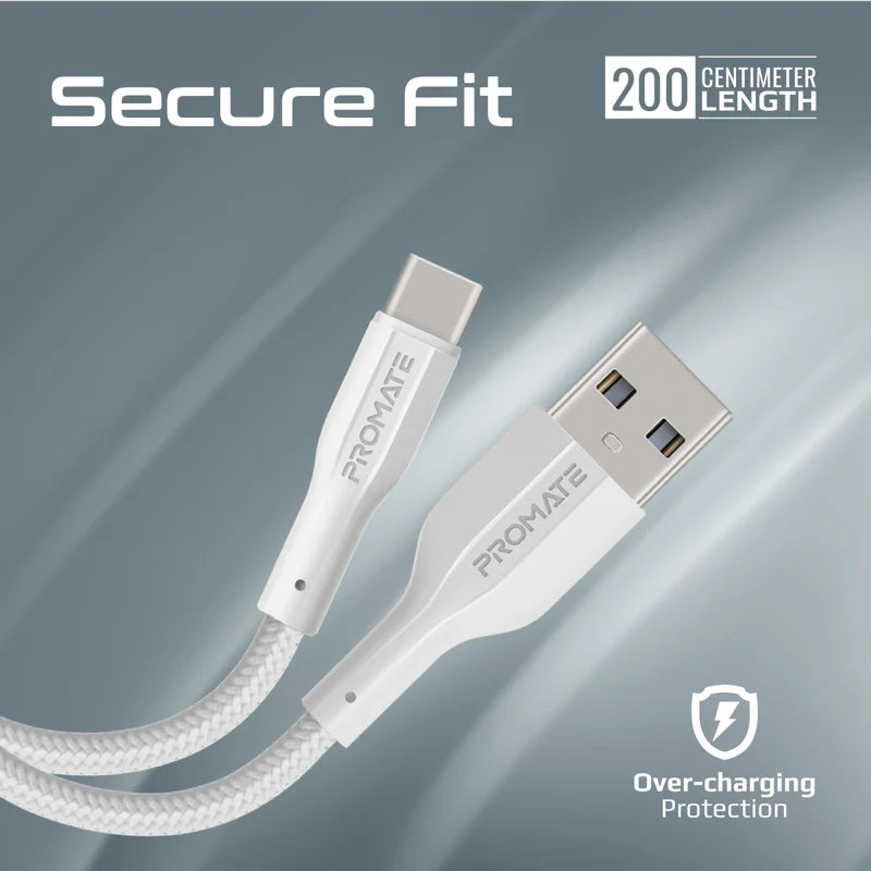PROMATE 2M Super-Flexible USB-A to USB-C Cable • 2A Standard Charging
