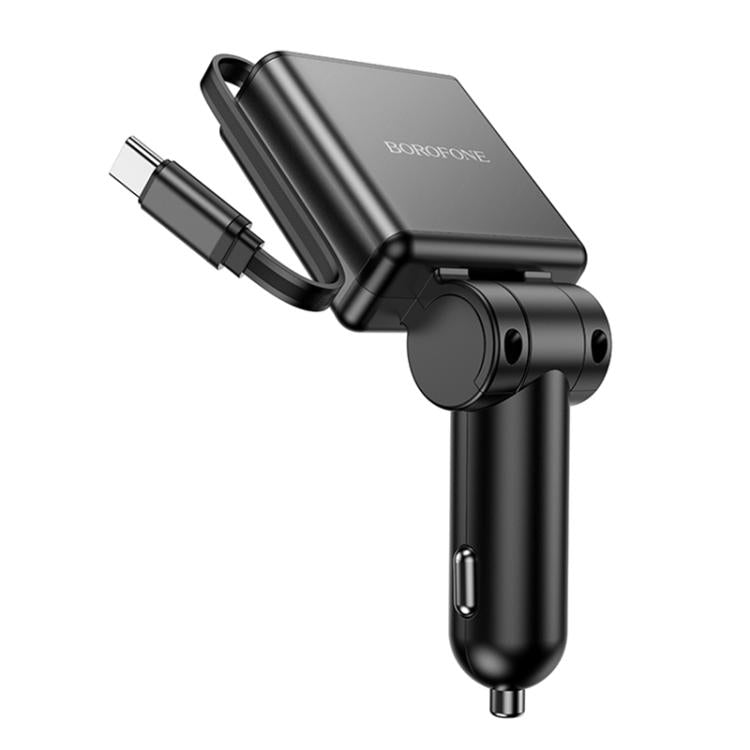 BZ33 | Borofone Auspicious PD60W | 2C Car Charger With Retractable Cable | Black