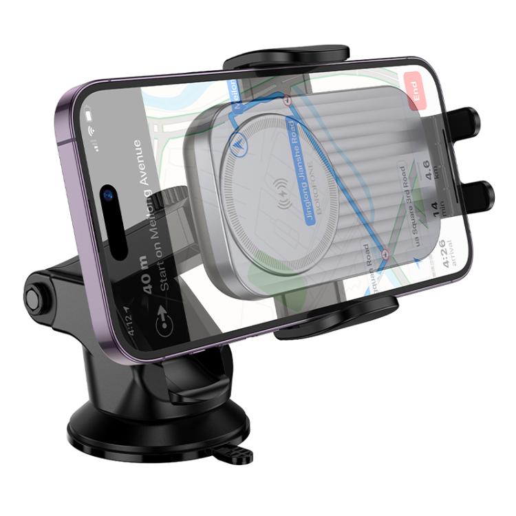 BH222 | Borofone Leading Push-Type Wireless Fast Charging Car Holder | Center Console | Black