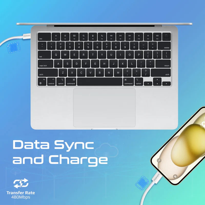 PROMATE 1.2M Ultra-Fast 60W Power Delivery USB-C Fabric Braided Cable - White