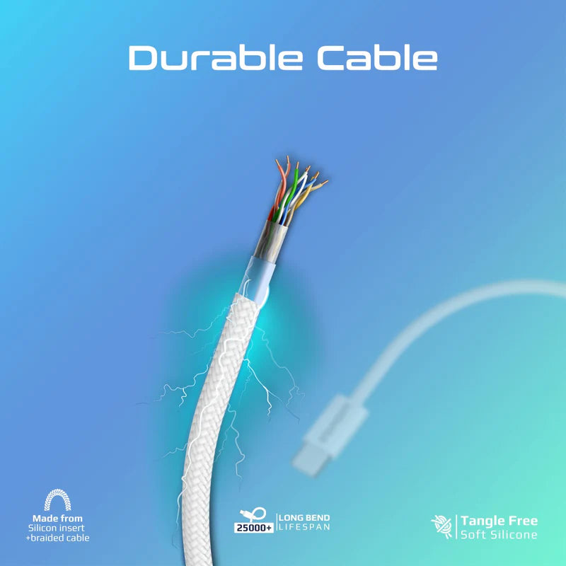 PROMATE 1.2M Ultra-Fast 60W Power Delivery USB-C Fabric Braided Cable - White