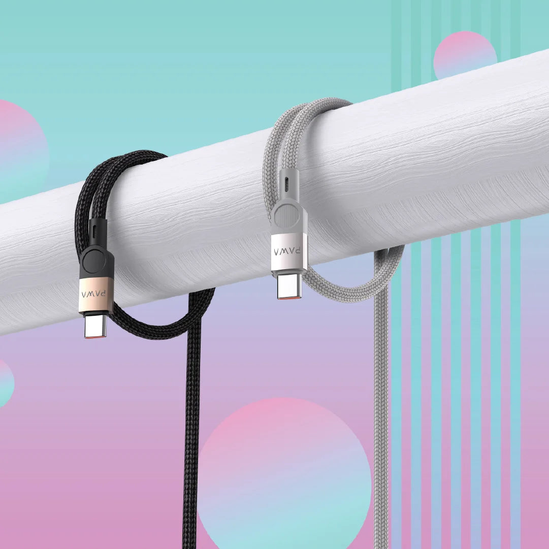 كابل باوا ليفين USB-C إلى USB-C مضفر، بطول 1.2 متر، وقوة 60 واط، من التيتانيوم الرمادي PW-12BDC253-GYTT