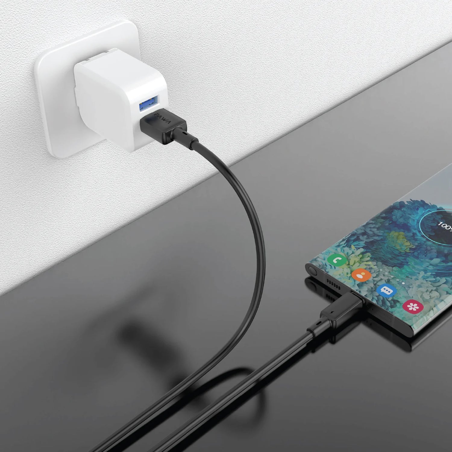 كابل شحن سريع من باوا لايت ٣ أمبير من يو إس بي-إيه إلى نوع سي، مصنوع من مادة البولي فينيل كلوريد بطول ١٫٢ متر، PW-BDC312AT-BK | أسود