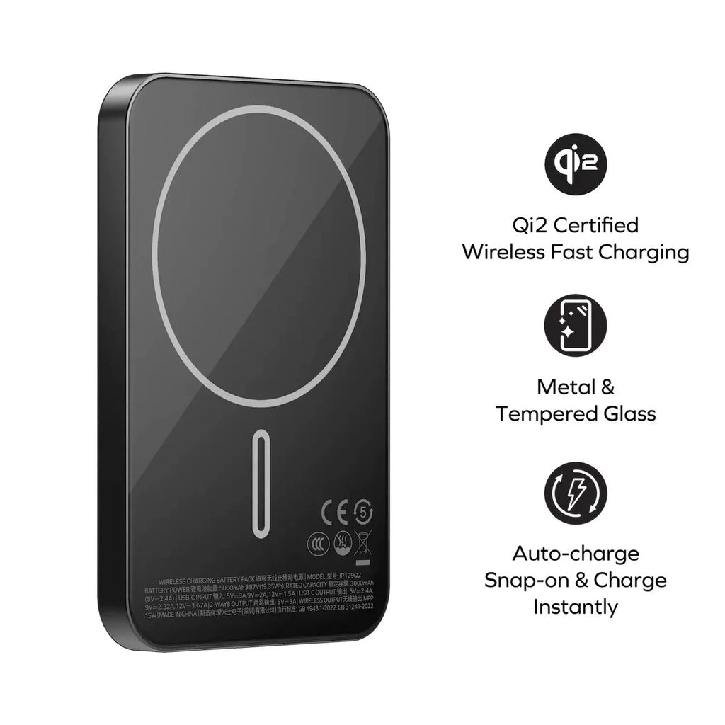 IP129Q2D | Momax 1-Power Q.Pass 5000mAh Qi2 Magnetic Wireless Battery Pack | Black - GulfStore.com