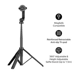 KM17D| Momax  1-Snap Pole Magnetic Selfie Stick  | Black - GulfStore.com