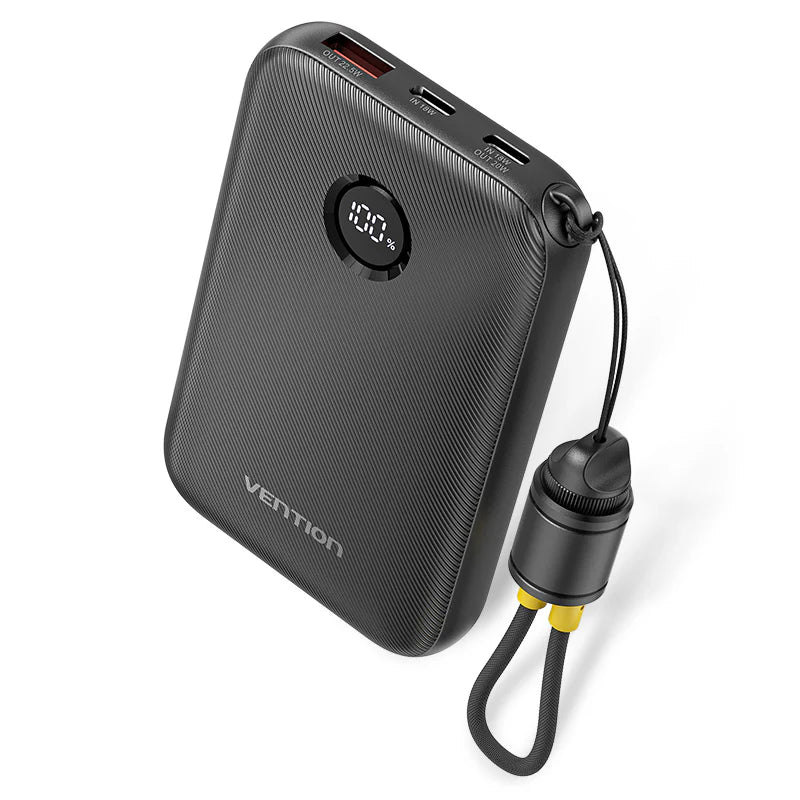 FKAB0-C | Vention Power Bank 10000mAh (USB-C + USB-C/USB-C/USB-A) with Built-in USB-C to USB-C Cable 22.5W | black