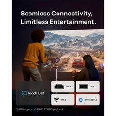 جهاز عرض سينمائي محمول من Xgimi Google TV بشاحن Type-C، بدقة 1080 بكسل و450 لومن ISO، وبطارية مدمجة تدوم 2.5 ساعة، وحامل قاعدة طاقة، وفلتر إبداعي مغناطيسي واحد