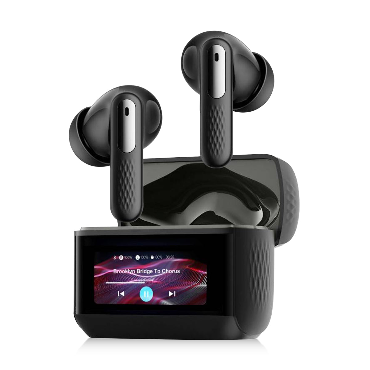 PROMATE Arix.Black HD TWS Earbuds with ANC, ENC, and Smart IPS Touch Display • 40 Hours Playback w/ Case • Quad Forward Mics • Active Noise Cancellation
