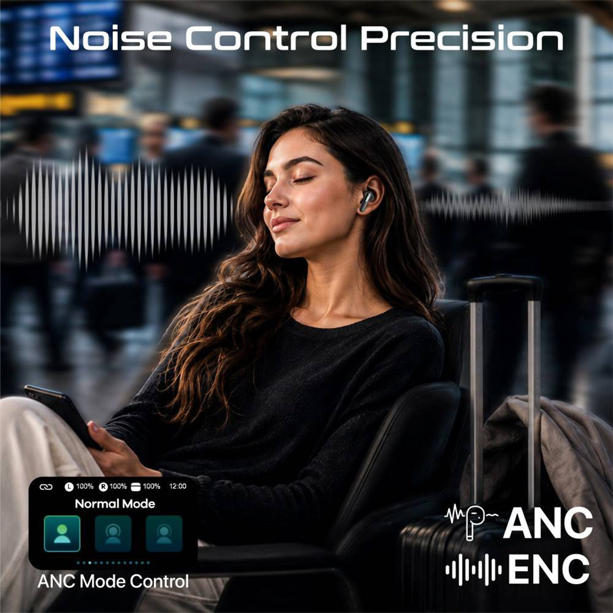 PROMATE Arix.Black HD TWS Earbuds with ANC, ENC, and Smart IPS Touch Display • 40 Hours Playback w/ Case • Quad Forward Mics • Active Noise Cancellation