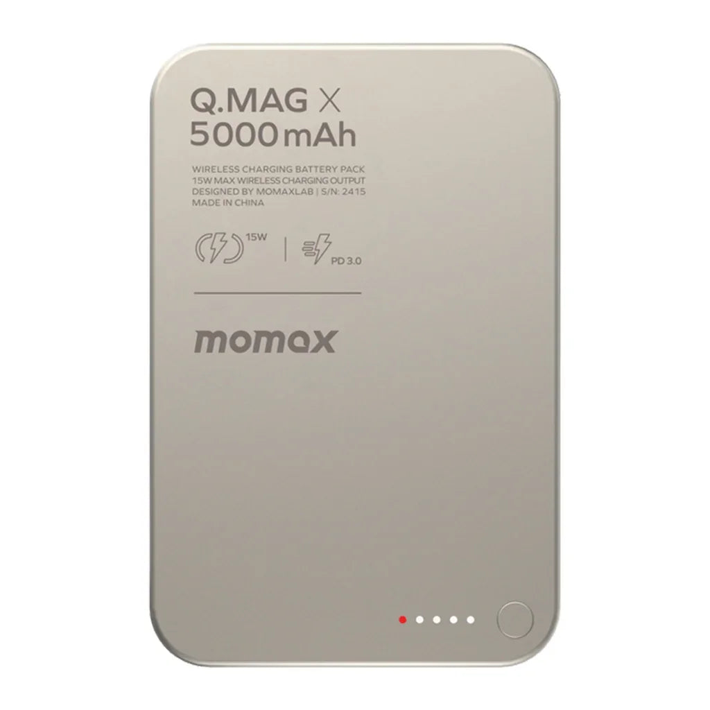 IP116AE | بطارية لاسلكية Momax Q.Mag X بسعة 5000 مللي أمبير/ساعة | تيتانيوم
