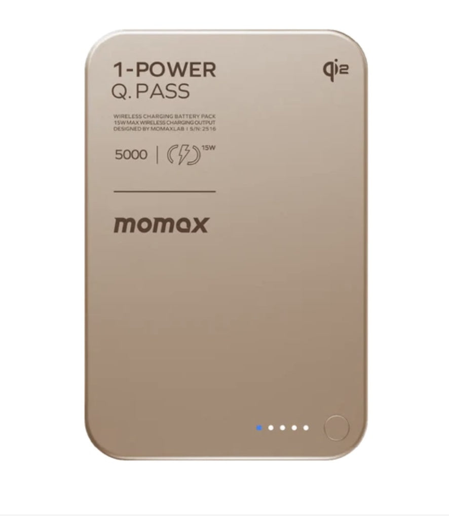 IP129Q2L2 | Momax 1-Power Q.Pass 5000mAh Qi2 Magnetic Wireless Battery Pack  | Desert Titanium