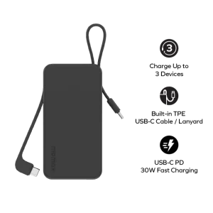 IP138D| Momax  1-Power Vital+ 10000mAh Battery Pack with Dual Built-in USB-C Cable  | Black - GulfStore.com