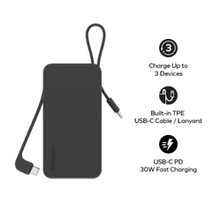 IP138D| Momax  1-Power Vital+ 10000mAh Battery Pack with Dual Built-in USB-C Cable  | Black - GulfStore.com