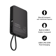 IP152D | MOMAX 1 -Power X Battery Pack  | 10000mAh with Built-in USB-C Cable  | Black