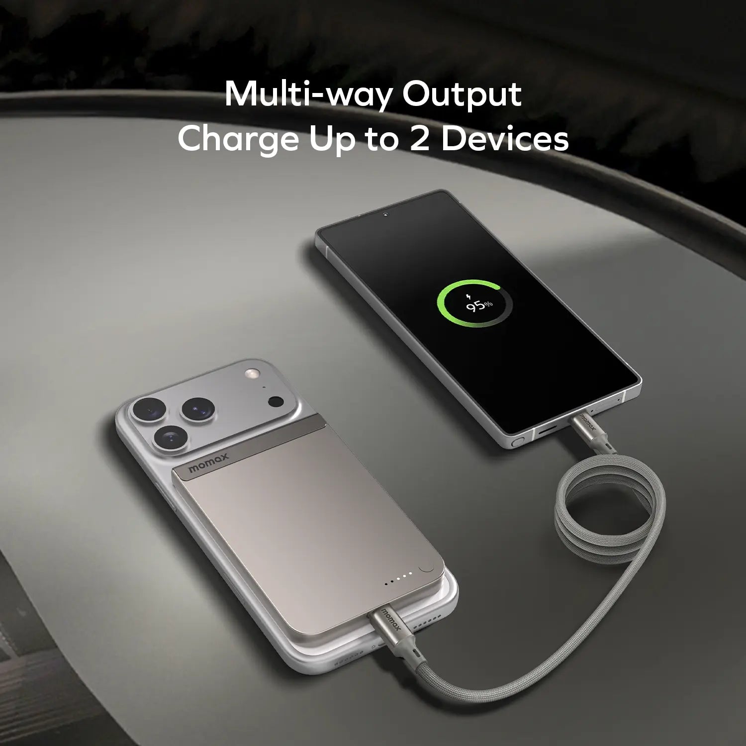IP161Q2L | Momax 1-POWER S.PASS 5000mAh Qi2 Magnetic Wireless Battery Pack | Titanium - GulfStore.com