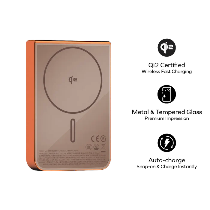 IP162Q2M | Momax 1-POWER S.PASS 10000mAh Qi2 Magnetic Wireless Battery Pack | Orange