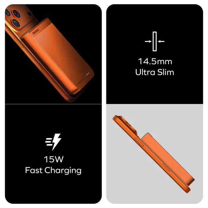 IP162Q2M | Momax 1-POWER S.PASS 10000mAh Qi2 Magnetic Wireless Battery Pack | Orange