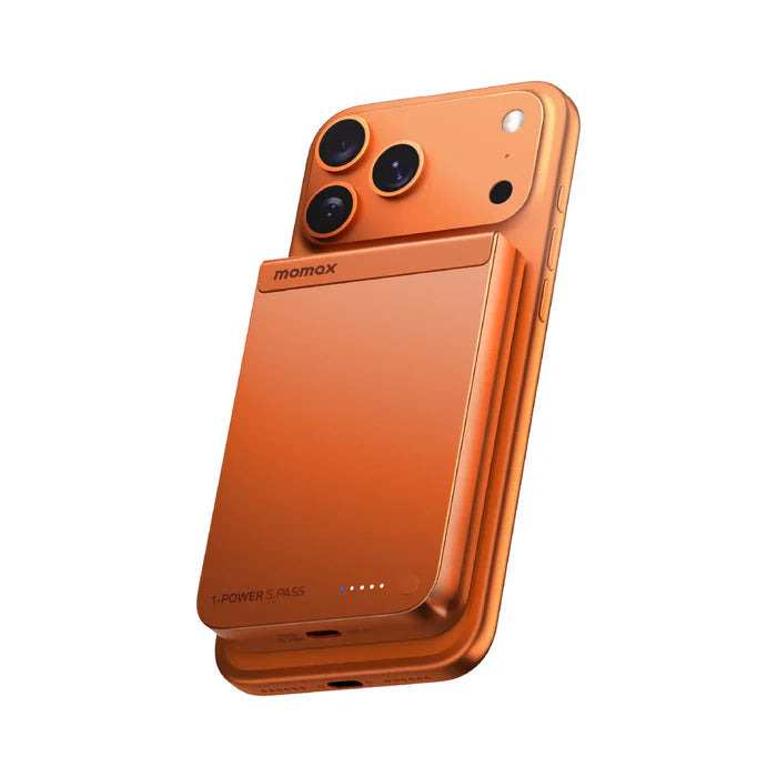IP162Q2M | Momax 1-POWER S.PASS 10000mAh Qi2 Magnetic Wireless Battery Pack | Orange