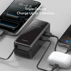 IP167GSD | Momax 1-PAC+ 10000mAh 3 in 1 Hybrid GaN Battery Pack with Build-in retractable Cable | Black - GulfStore.com