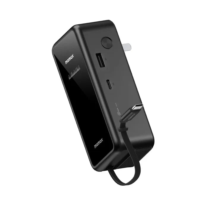 IP167GSD | Momax 1-PAC+ 10000mAh 3 in 1 Hybrid GaN Battery Pack with Build-in retractable Cable | Black - GulfStore.com