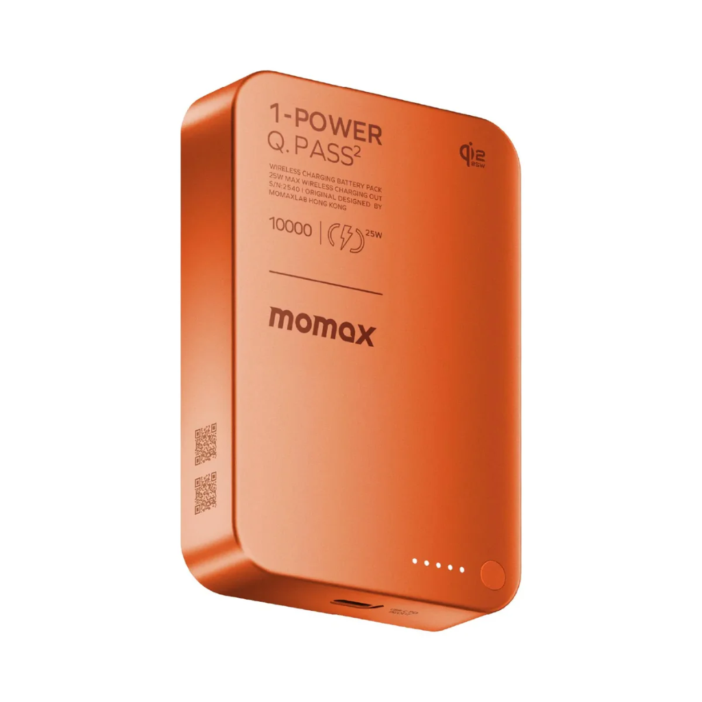 IP168Q22M | Momax 1-Power Q.Pass2 10000mAh Qi2.2 Magnetic Wireless Battery Pack | Orange
