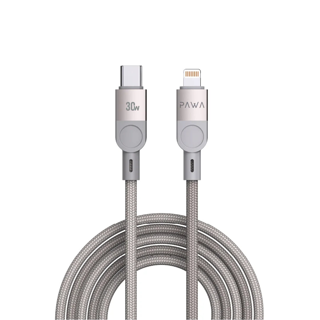كابل باوا ليفين USB-C إلى Lightning مضفر، بطول 1.2 متر، بقوة 30 واط، من التيتانيوم الرمادي PW-12BDC254-GYTT