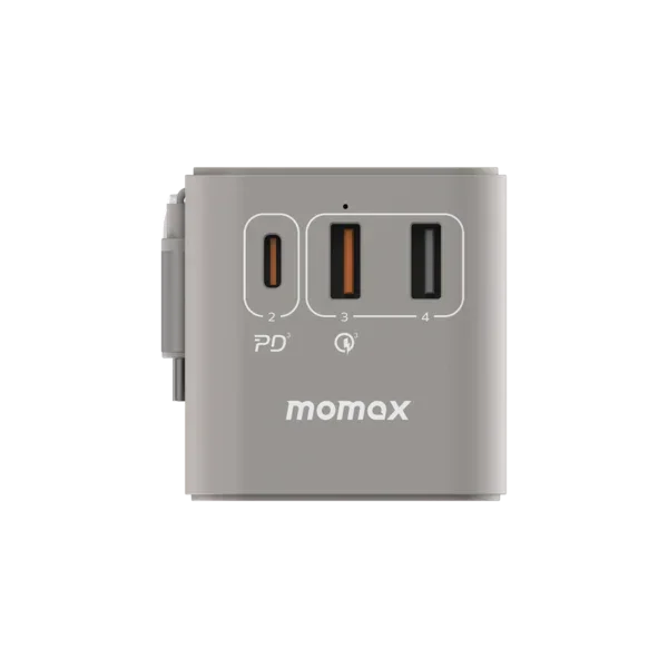 UA18E، 1-World+ 70W GaN 3-Port مع كابل USB-C مدمج + محول سفر تيار متردد (رمادي)