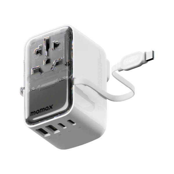 UA21W , 1-World+ Flow 35W 4-Port w/ Built-in USB-C Cable + AC Travel Adaptor (White)