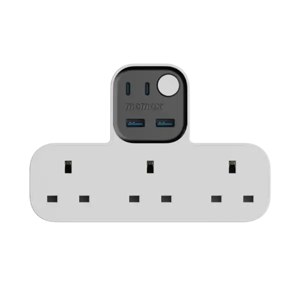 US19UKW , Charge Work Flow T-shaped Extention 3 Socket with USB (White) - GulfStore.com
