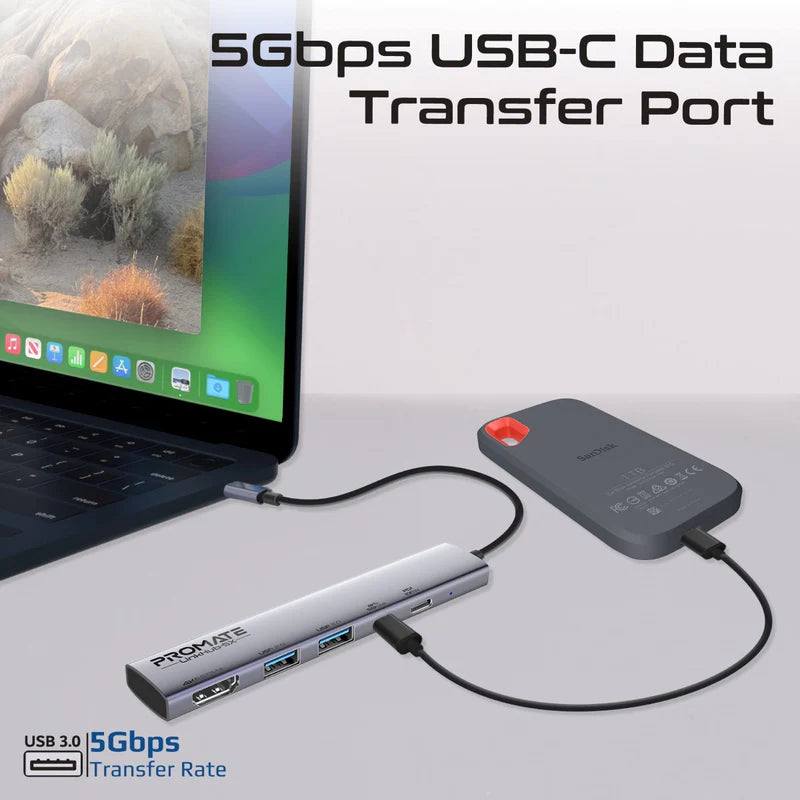 PROMATE 4K@60Hz Multi-function High Speed USB-C Hub with 100W Power Delivery