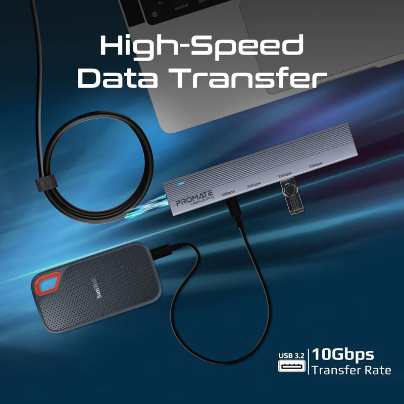 PROMATE Multi-Port 10Gbps USB-C Data Hub •  2 x USB-A 10Gbps ports