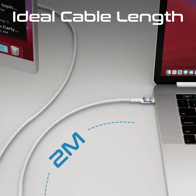 (LucidLine-CC200.White) PROMATE 2M USB-C Cable, 100W Power Delivery, Transparent Tips LED, 480 Mbps Transfer Rate, Gold Plated Connectors - White