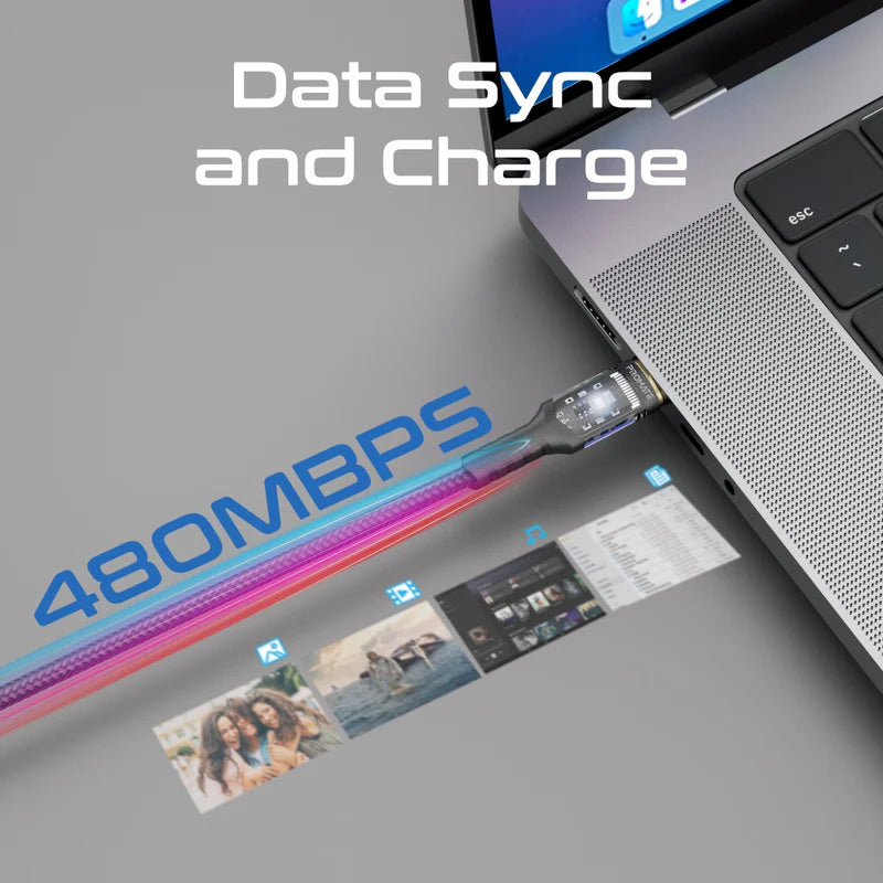 (LucidLine-CC200.Black) - كابل بروميت USB-C فائق السرعة بطول 2 متر وقوة 100 واط مع غلاف شفاف - أسود